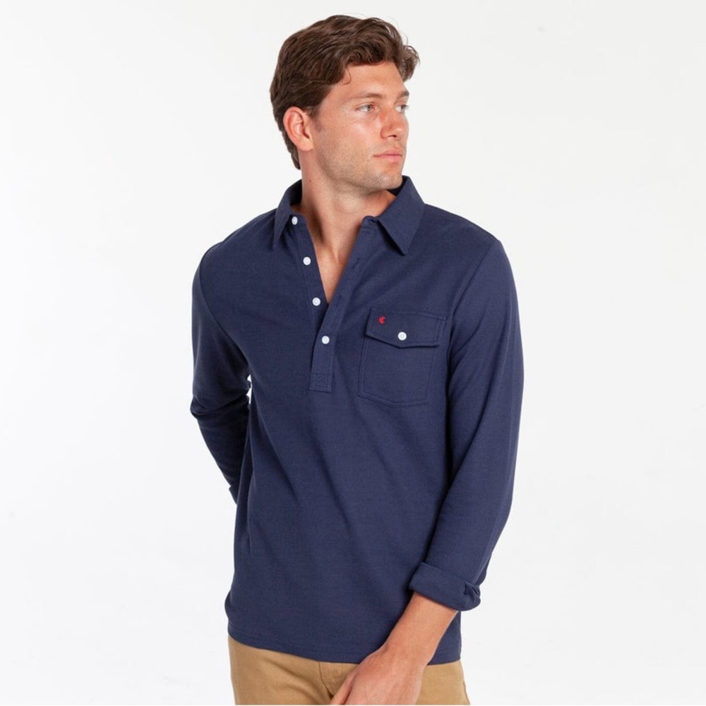 Criquet Long Sleeve Navy Blue Peacoat Players Polo Shirt Size Large